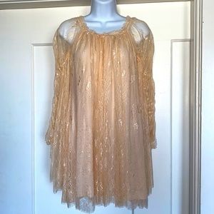 NWOT Free People neutral pink lace bell sleeve tunic